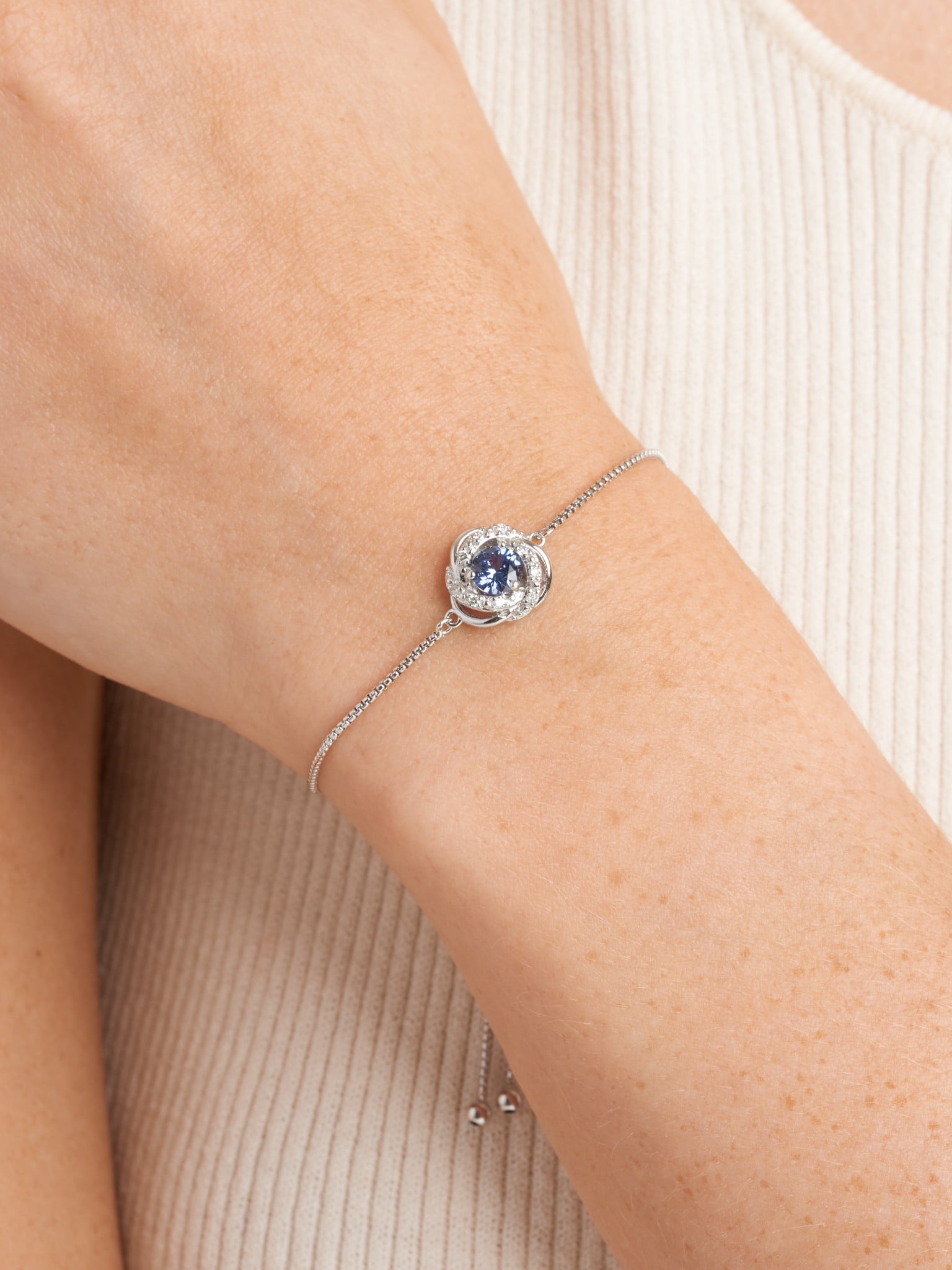 Forever Facets Lab Grown Diamond and Created Sapphire Sterling Silver Bolo Bracelet, Adult Female