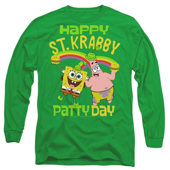 Spongebob Squarepants St. Patrick's Day St. Krabby Patty Day Unisex Adult Long-Sleeve T Shirt (Large) Kelly Green
