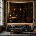 thumbnail image 6 of Library with Desk, Globe and Lantern by an Arched Window, Moody Vintage for Book Lovers, Old World Decor, Graduation Gift, Tapestry Wall Hanging for Study Room and Den, 6 of 7