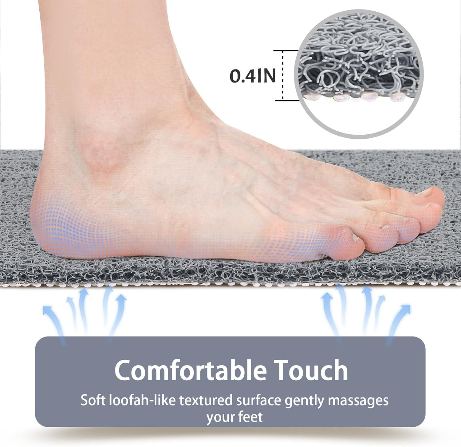 Shower Mat Bathtub Mat,24x16 inch Non-Slip Bath Mat , Fast Drying Bath Tub Mats,Anti Slip Mat for Tub,Shower,Bathroom (Gray)