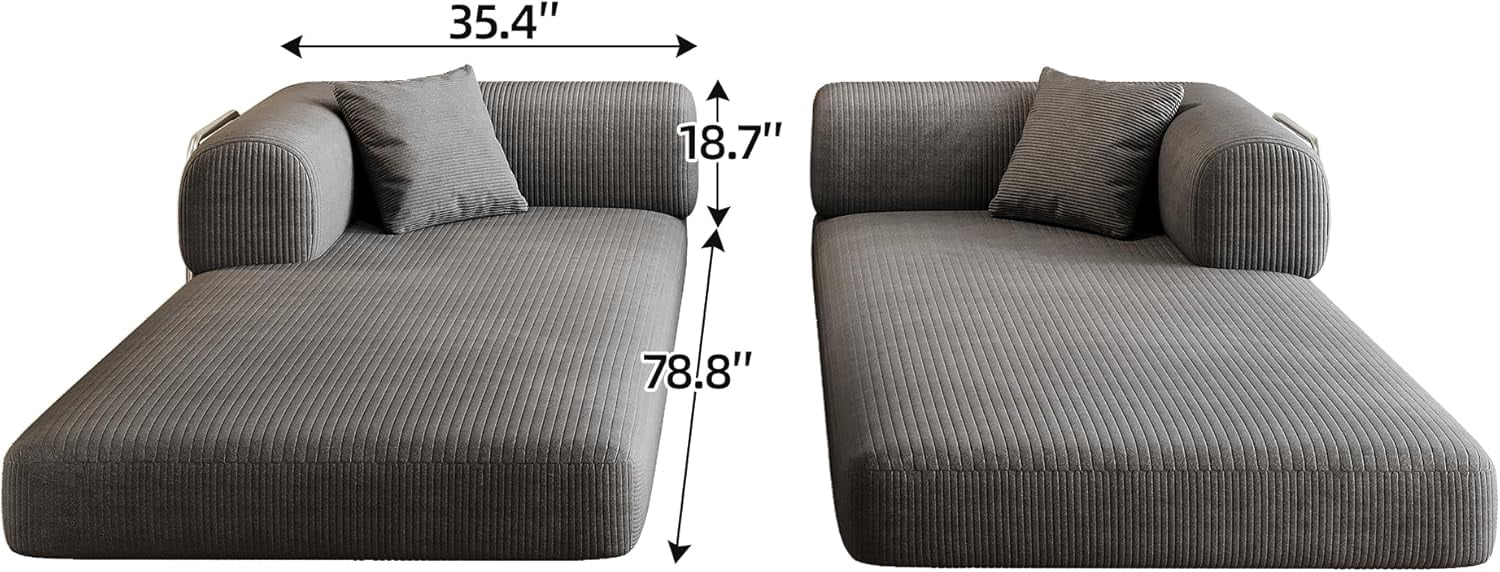 Howcool 79" Convertible Sofa Bed, Corduroy Folding Pull Out Couch with Pillows, Boneless Compression Sofa in a Box, Floor Sofa with Support Rods for Living Room,Gray