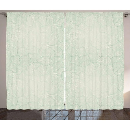Abstract Curtains 2 Panels Set, Jumbled Composition of Moire Uneven Drop Shapes Abstract Complex Design, Window Drapes for Living Room Bedroom, 108W X 96L Inches, Sea Green Eggshell, by