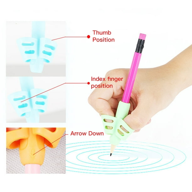 Amdohai 3 pièces poignées de crayon en Silicone à deux doigts porte-stylo  aide à l'écriture ergonomique outil de Correction de Posture pour les  enfants d'âge préscolaire 