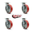 thumbnail image 2 of 8 Inch Red Poly on Cast Iron Wheel Swivel Caster Set with Roller Bearings SCC, 2 of 2