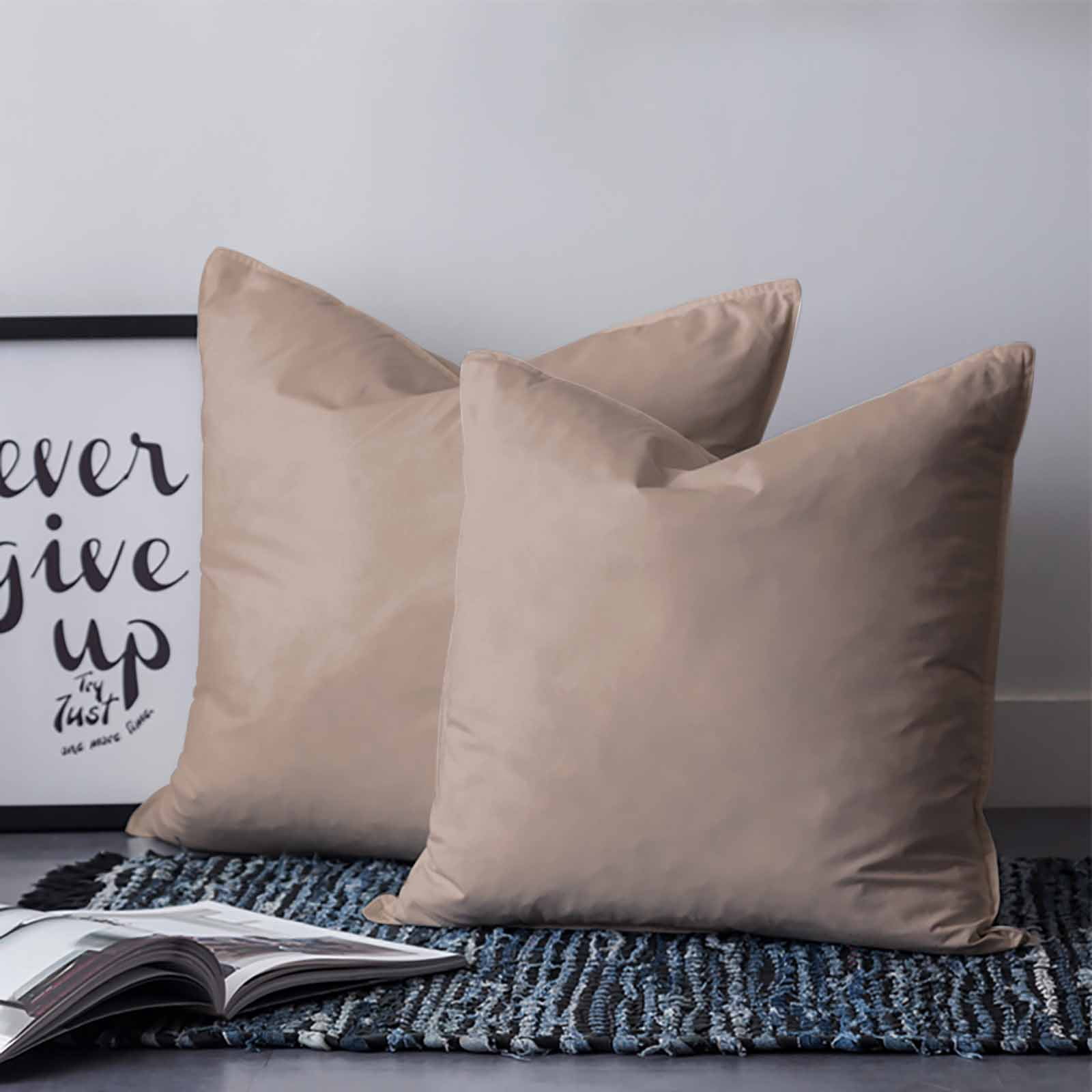 Brown 18x18 Pillow Covers Set of 2, Farmhouse Solid Brown Color Modern Art Throw Pillow Covers Decorative Couch Cushion Case, Microfiber Square Pillowcases for Bedroom Car Living Room