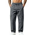 thumbnail image 2 of Cargo Pants for Mens Solid Color Multi Pocket Elastic Waist Drawstring Outdoor Workout Pants Casual Straight Leg Athletic Pants for Hiking, 2 of 7