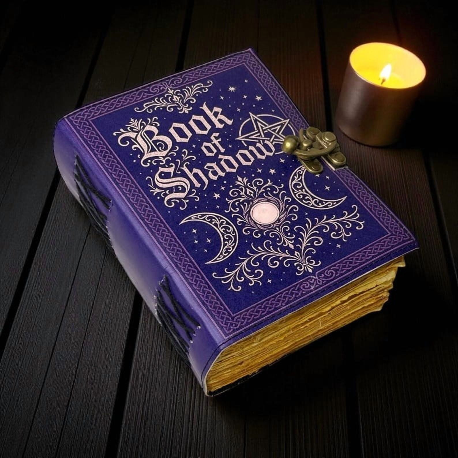 Leather Book of Shadows – Handmade 5x7 Inch Grimoire Journal, 200 Deckle Pages, Wiccan Pagan Spellbook, Gothic Witchcraft Notebook