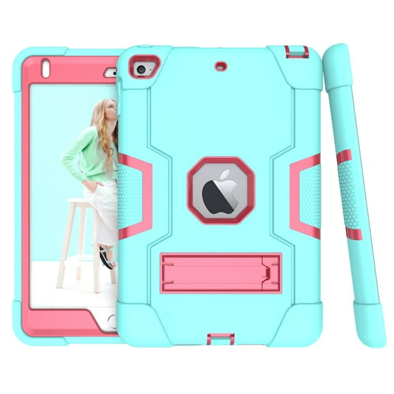 iPad Mini 5 Case (2019) Shockproof, iPad Mini 4 Case, Allytech Silicone Kickstand Heavy Duty Protective Hybrid Bumper Toddler Children Proof Back Cover for Apple iPad Mini 5/ Mini 4, Blue/Rose