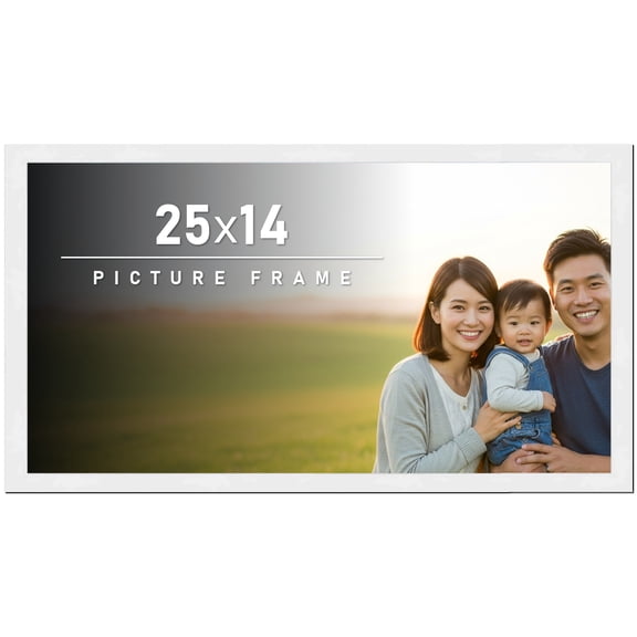 25x14 Frame White Solid Wood Picture Frame Includes UV Acrylic Shatter Guard Front, Acid Free Foam