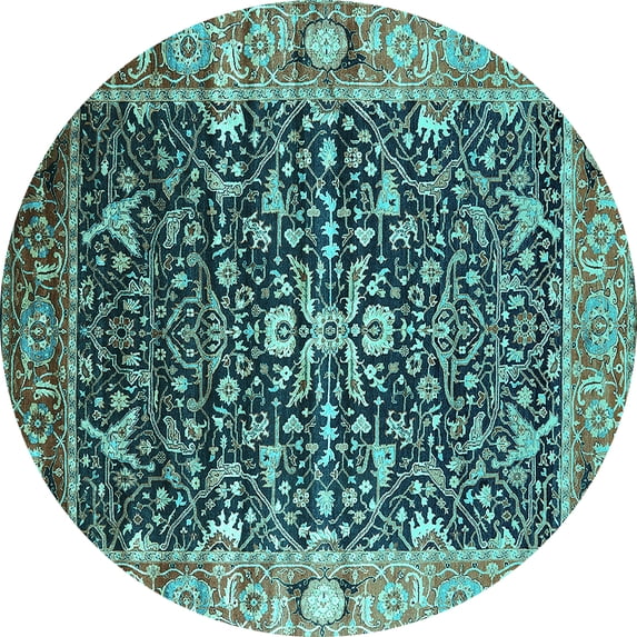 Ahgly Company Indoor Round Oriental Turquoise Blue Industrial Area Rugs, 3' Round