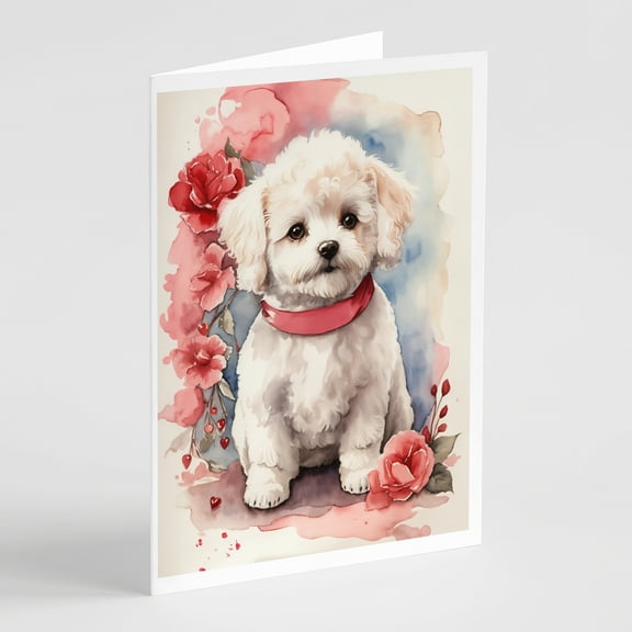 Bichon Frise Valentine Roses Greeting Cards Pack of 8 7 in x 5 in