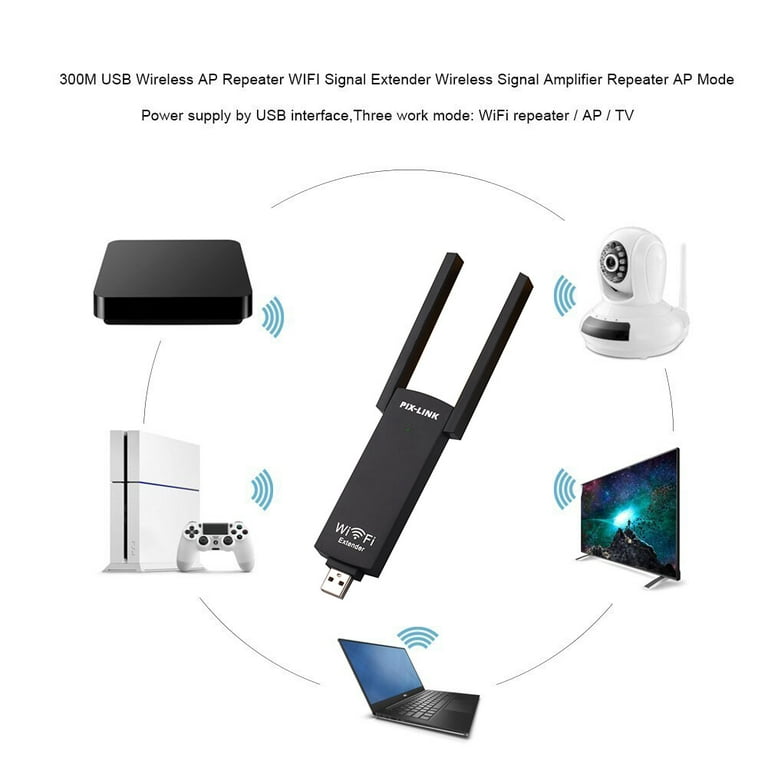 USB WiFi Repeater, PIX-LINK Wired and Wireless Signal WiFi Smart TV Network Adapter Multi-Functional AP Signal Booster, USB Powered High Power Hotspot Extender - Walmart.com