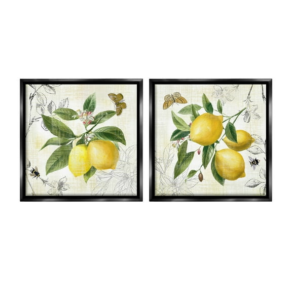 Stupell Industries Distressed Country Lemons Food & Beverage Painting Black Floater Framed Canvas Art Print Wall Art, 18 x 18, Set of 2