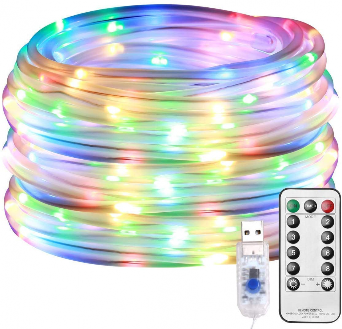 TIMPCV LED Rope Lights Outdoor, Multi Colored Indoor String Lights with ...