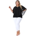 thumbnail image 3 of DARING DIVA Women's Plus Keyhole Round Neck Cape Sleeve Chiffon Blouse 1X Black, 3 of 5