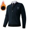 thumbnail image 2 of safuny Men's Cardigan Jacket Regular Crewneck Long Sleeve Coat Embroidered Warm Formal Casual Outerwear Navy L, 2 of 5