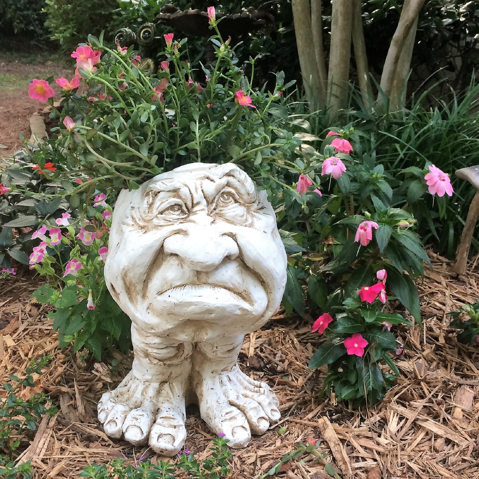 Homestyles  Antique White Grumpy the Muggly Face Humorous Statue Planter Holds 5 in. Pot