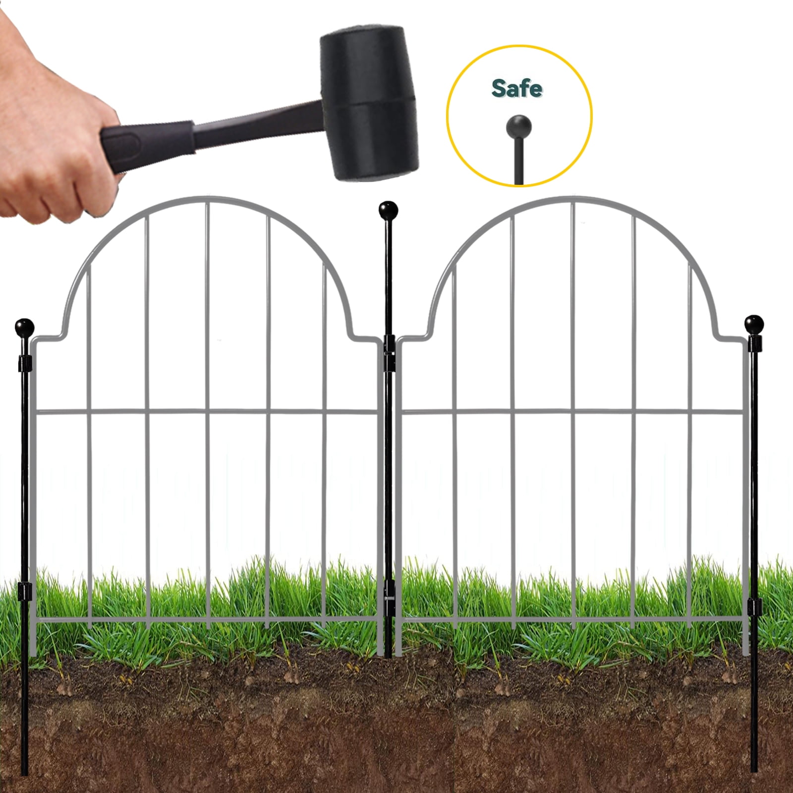 Blingluck Decorative Garden Fence, 25 pack Rustproof Metal No Dig Garden Fencing Border, Total 17 in(H) x 27.5 ft(L), Animal Barrier for Yard, Arched