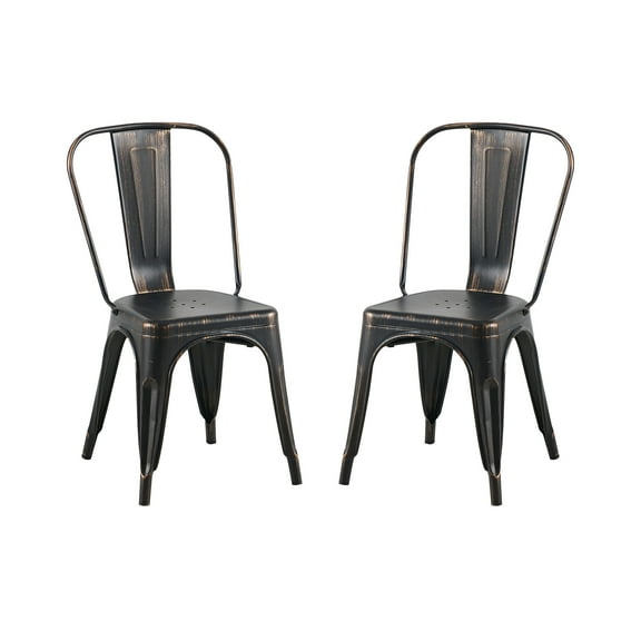 Dining Chairs Set of 2 Sanded Matte Black Industrial Metal Dining Chairs 18 Inch Seat Height Stackable, Indoor Outdoor, Lightweight Easy-Clean Surface, Easy Assembly, Durable Modern Design, For Kitch