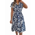 thumbnail image 3 of Women'S Summer V Neck Cap Sleeve Floral Sundresses Flowy Summer Dresses for Women Dark Blue L, 3 of 10