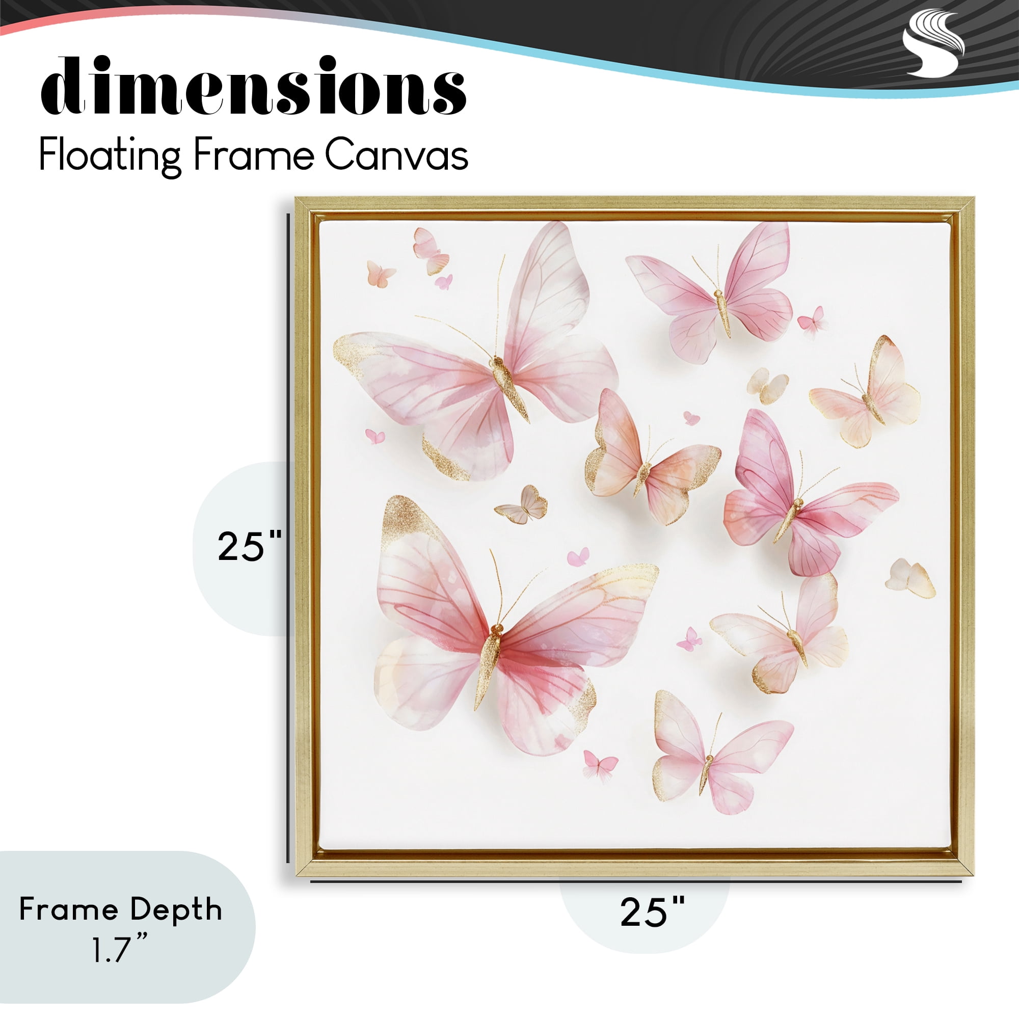 Stupell Industries Pink & Gold Butterfly Rabble Gold Framed Floater Canvas Wall Art, design by Creative Studio