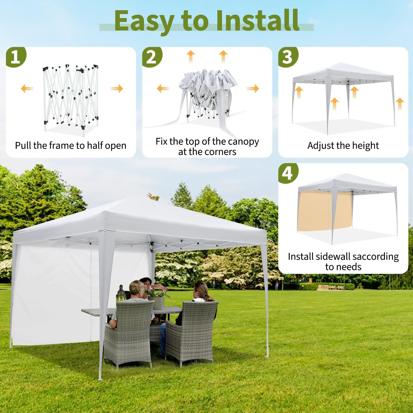 10x10 Pop Up Canopy with 4 Removable Sidewalls, Portable Enclosed Instant Tent, Waterproof Outdoor Tent, Beach Sun Shelter for Backyard Patio Garden, Easy Set Up