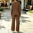 thumbnail image 7 of Brnmyaeo Womens 2 Piece Sets Ribbed Knit Asymmetrical Hem Long Sleeve Top and Straight Leg Pants Warm Cozy Matching Sets Airport Outfit, 7 of 7
