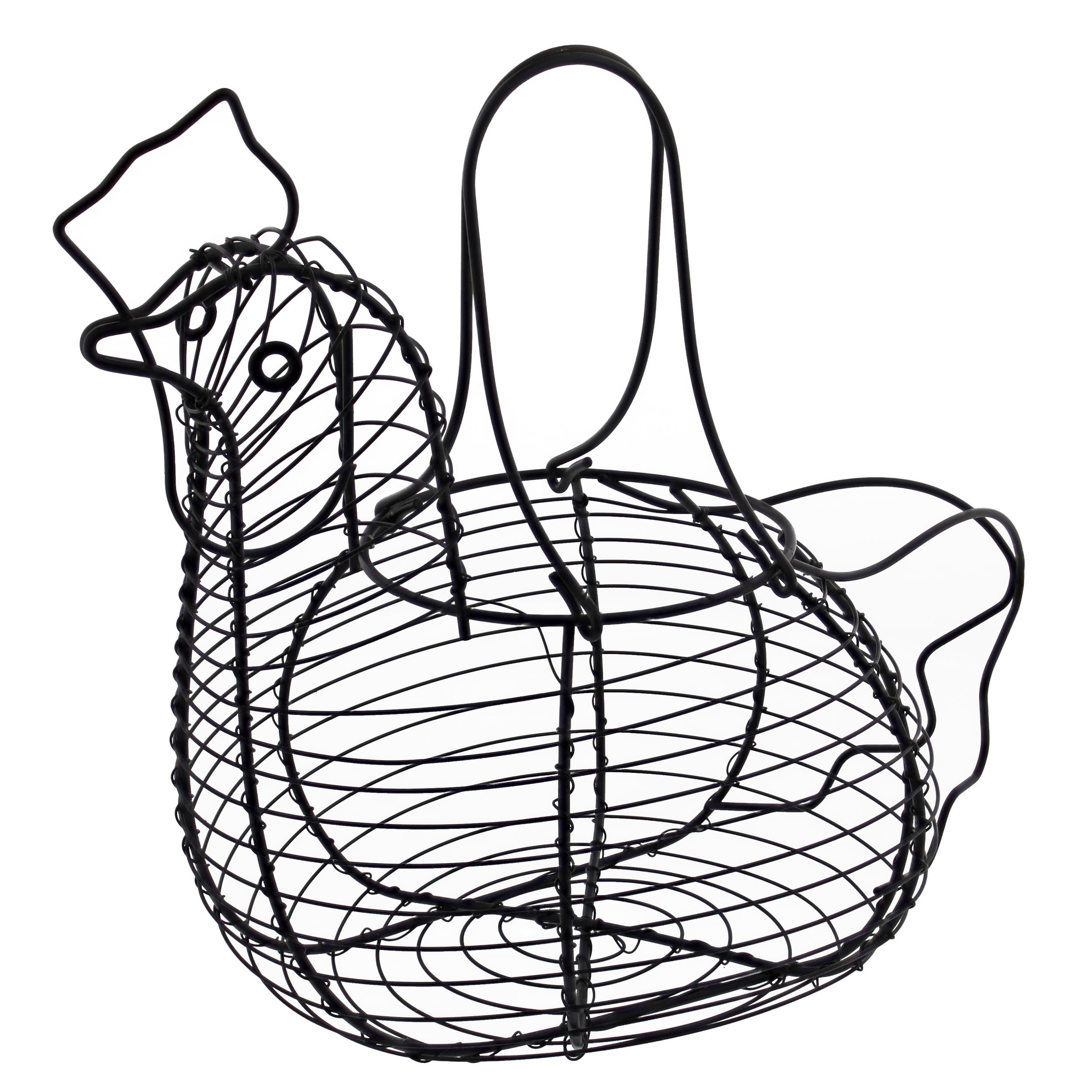 Rural365 Chicken Egg Basket - Chicken Shaped Decorative Black Metal Wire  Basket 