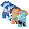 thumbnail image 5 of LYMAYTER 1-8Y Toddler Baby Girls Swimsuit Kids Boys Quick Dry Bathing Suit with Hat One-Piece Sport Swimwear, 5 of 10