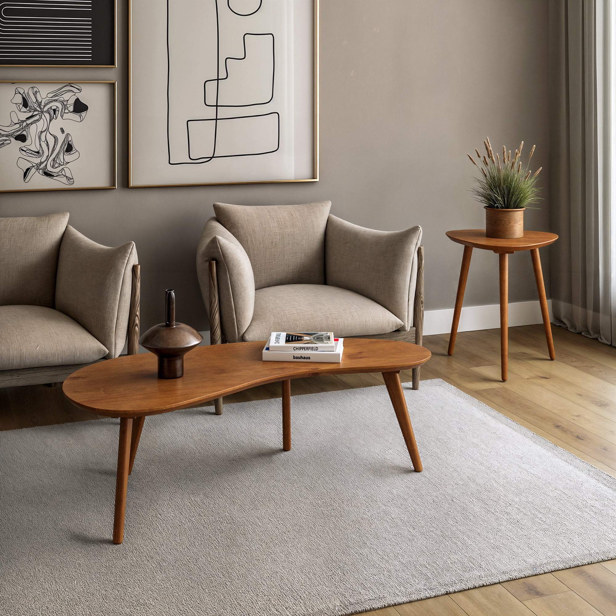 Camaflexi Coffee Table, Mid Century Modern Wood Frame, Oval Top, Castanho Finish