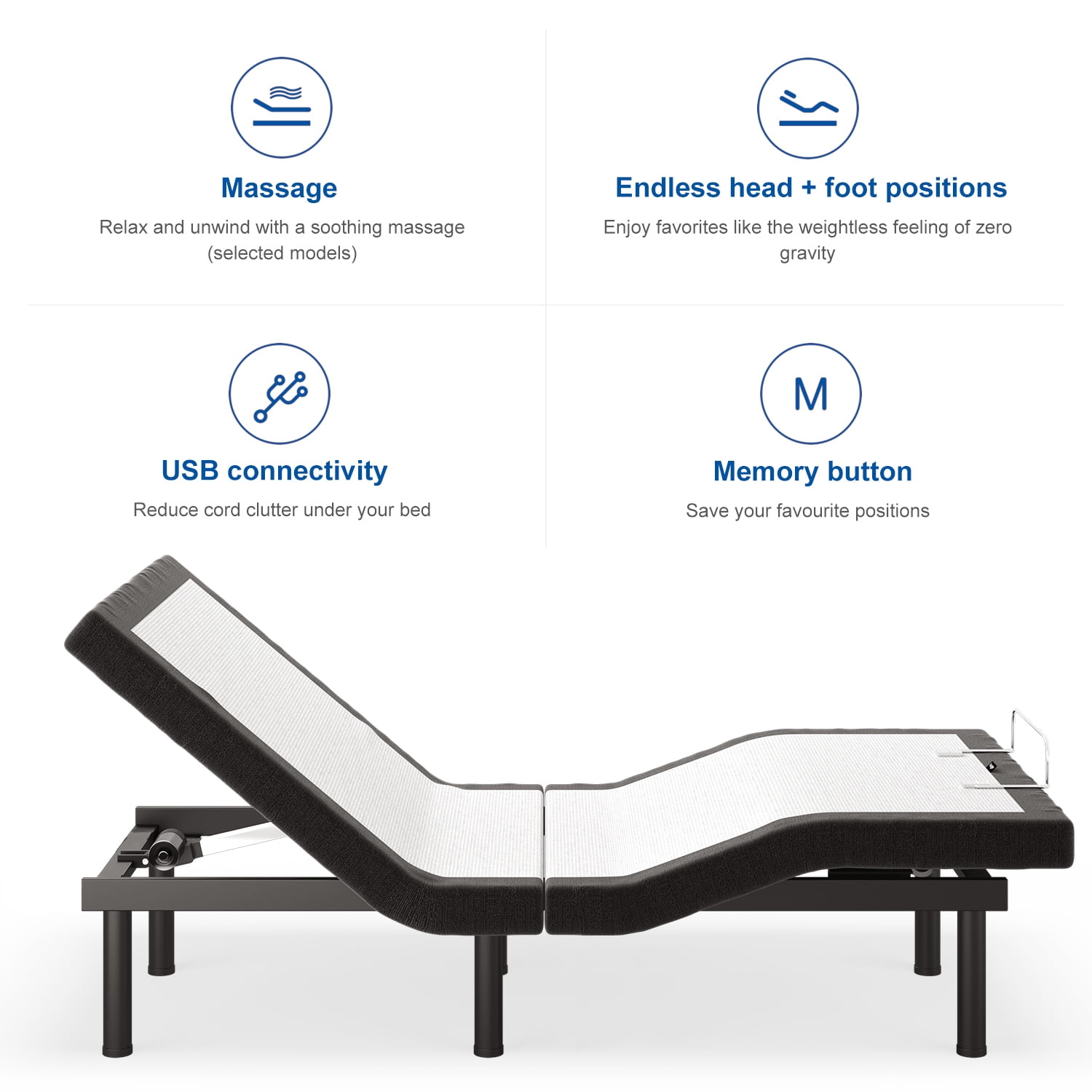 Cottinch Adjustable Bed Base Frame Twin-XL for Stress Management with  Massage, Remote Control 