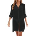 thumbnail image 1 of YFELWZ Womens Plus Size Swimsuits Spring Summer Knit Bikini Cover Up With Sun Black One Size, 1 of 9