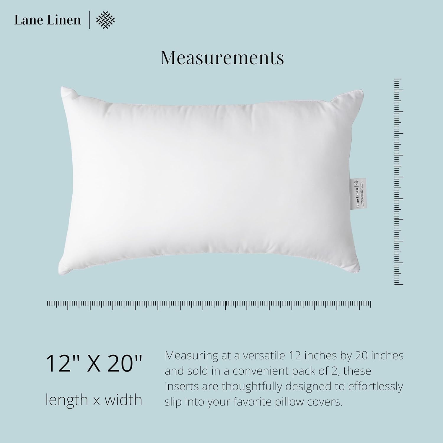 12x20 – Pack of 2 White, for Sofa and Bed, Fluffy Inserts for Throw Pillow Covers, Ideal as Throw Pillows for Bed, Couch and Outdoor Settings