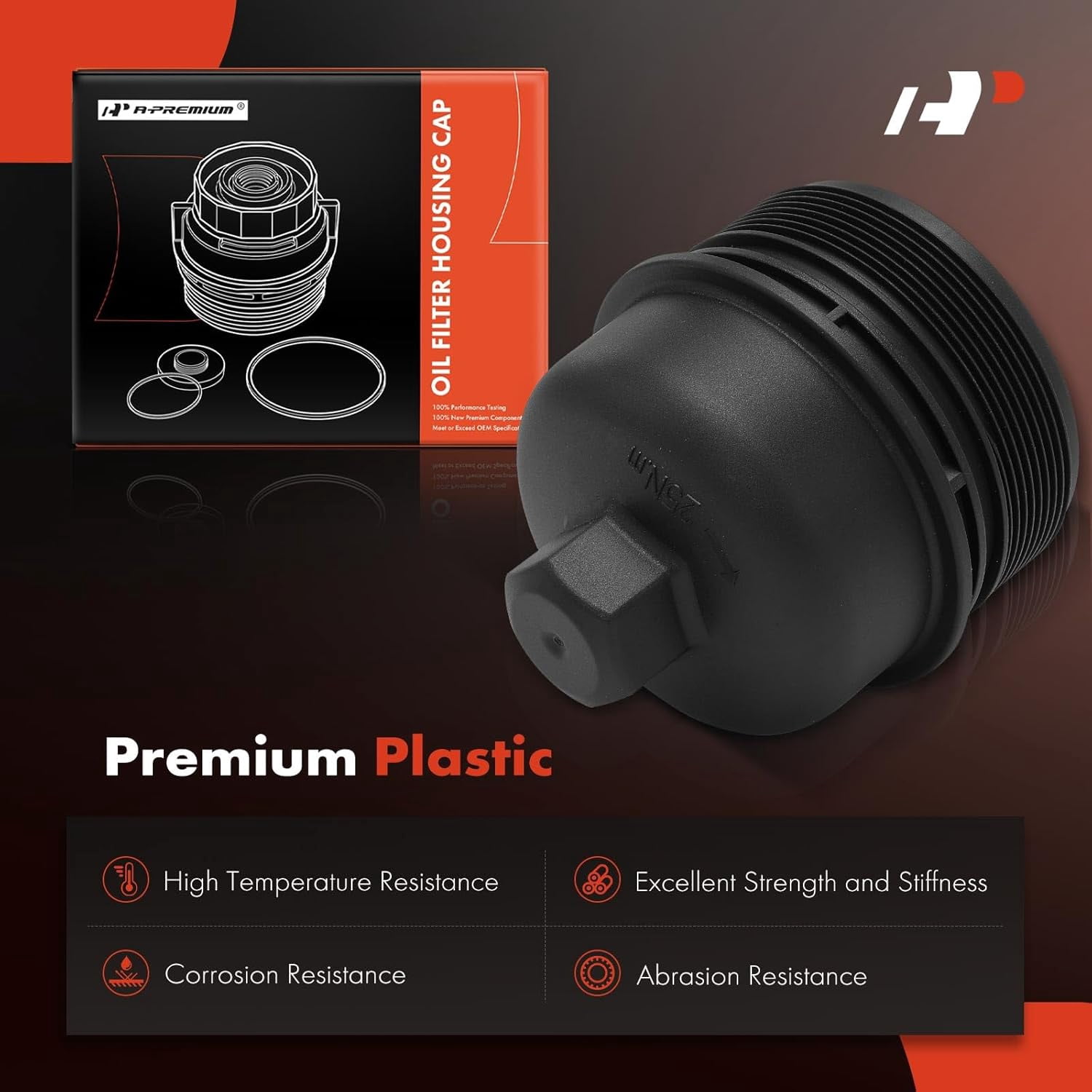 A-Premium Oil Filter Housing Cap Assembly Compatible with Hyundai Sonata 2008-2010, Santa Fe 2009, Genesis 2009-2010, Azera 2008-2009, Veracruz 2009-2012, 3.3L 3.8L, Replace 263513C250