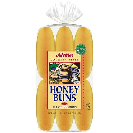 Nickles Bakery Country Style Honey Hot Dog Buns, 6-Inch, 12 Count, 17-ounce.