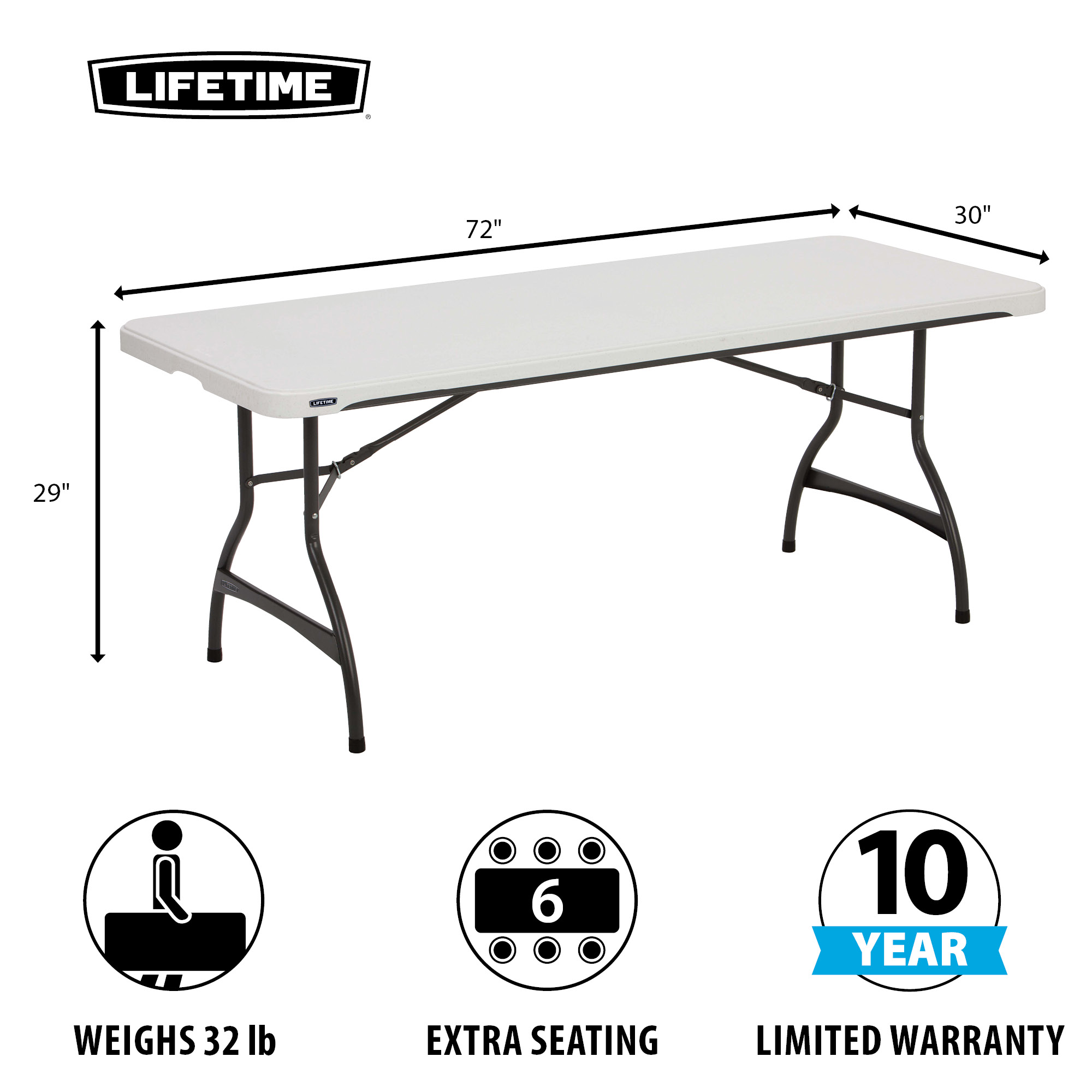 Lifetime 6-Foot Rectangle Folding Table, White Granite photo 2