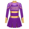 thumbnail image 1 of Kaerm Tenue d'Uniforme de Cheerleading pour Filles Enfants, Robe Plissée à Manches Longues avec Strass, Cosplay, Déguisement, Violet 6, 1 of 5