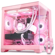 Hoengager Gaming PC -AMD Ryzen 7 5700X 3.4GHz ,NVIDIA RTX 3050 6G,32GB DDR4 RAM ,3TB SSD, Liquid Cooler, Software-controlled ARGB, Windows 11- Pink
