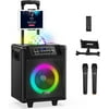 FSXUOLIPI Karaoke Machine, PA System with 10" Subwoofer, Portable Bluetooth Speaker with 2 Wireless Microphones, 2 Disco Lights, Tablet Holder & Remote, Bass Boost,