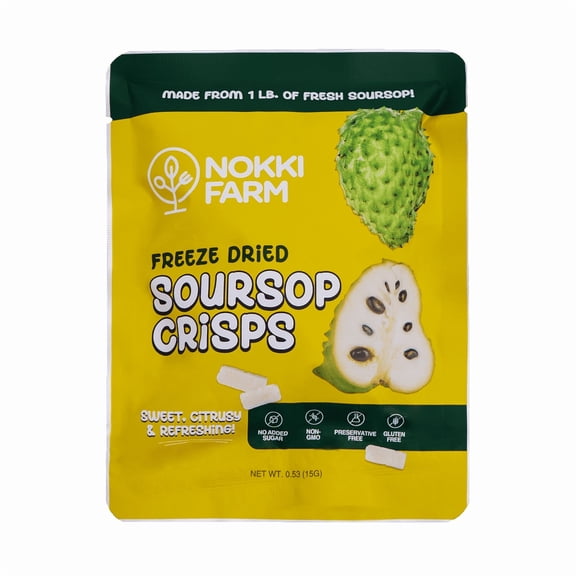 NOKKI FARM Freeze Dried Soursop chunk Crisps (Guanabana Fruit), Healthy & Exotic Tropical Superfood Snack, Kid-Approved, No Added Sugar or Preservatives, Shelf-Stable, 0.53oz, 6 Pack