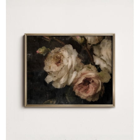 Dark Rose Still Life Wall Art Print With Moody Vintage Botanical Decor