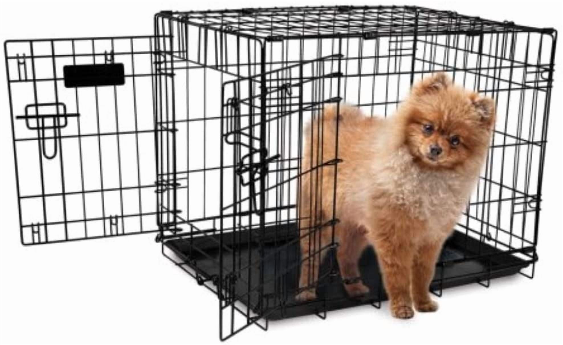 Two Door Wire Dog Crate with 5-Point Lock, 24 Inch for 15-30 lbs Pets,  & Collapsible