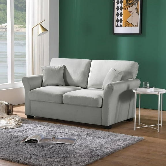Wulawindy LOVESEAT WITH 2 PILLOWS LIGHT GREY LINEN FABRIC