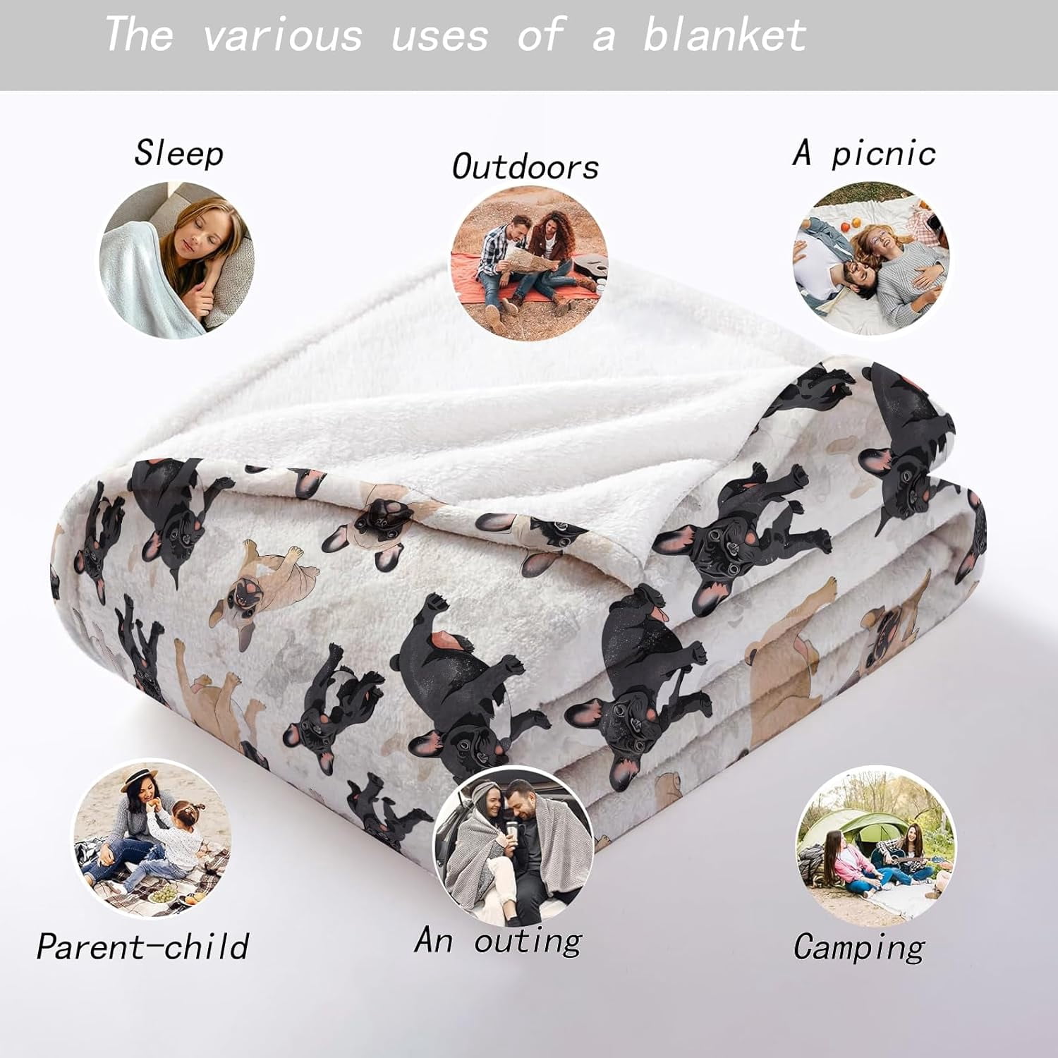 French Bulldog Throw Blanket - 60x80in,Ultra Soft, Cozy Lightweight Flannel, Cute Frenchie Dog Blankets - Gifts for Kids & Pet Lovers,for Couch Travel,Rustic Home Living Room Decor