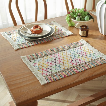 ERDOUY Cotton Heat Resistant Placemats, Dining Room Table Mats, Protect Surfaces,Non-Slip Washable Table Mats,Kitchen Decor Accessories,Set of 6, Size 19.68*11.8in, A08