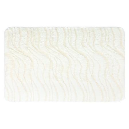 REGALWOVEN Wave Pattern Bathroom Mat Soft Absorbent Non-Slip Back Machine Washable Dry Bath Floor Rugs Toilet Home Beige 20 x 32