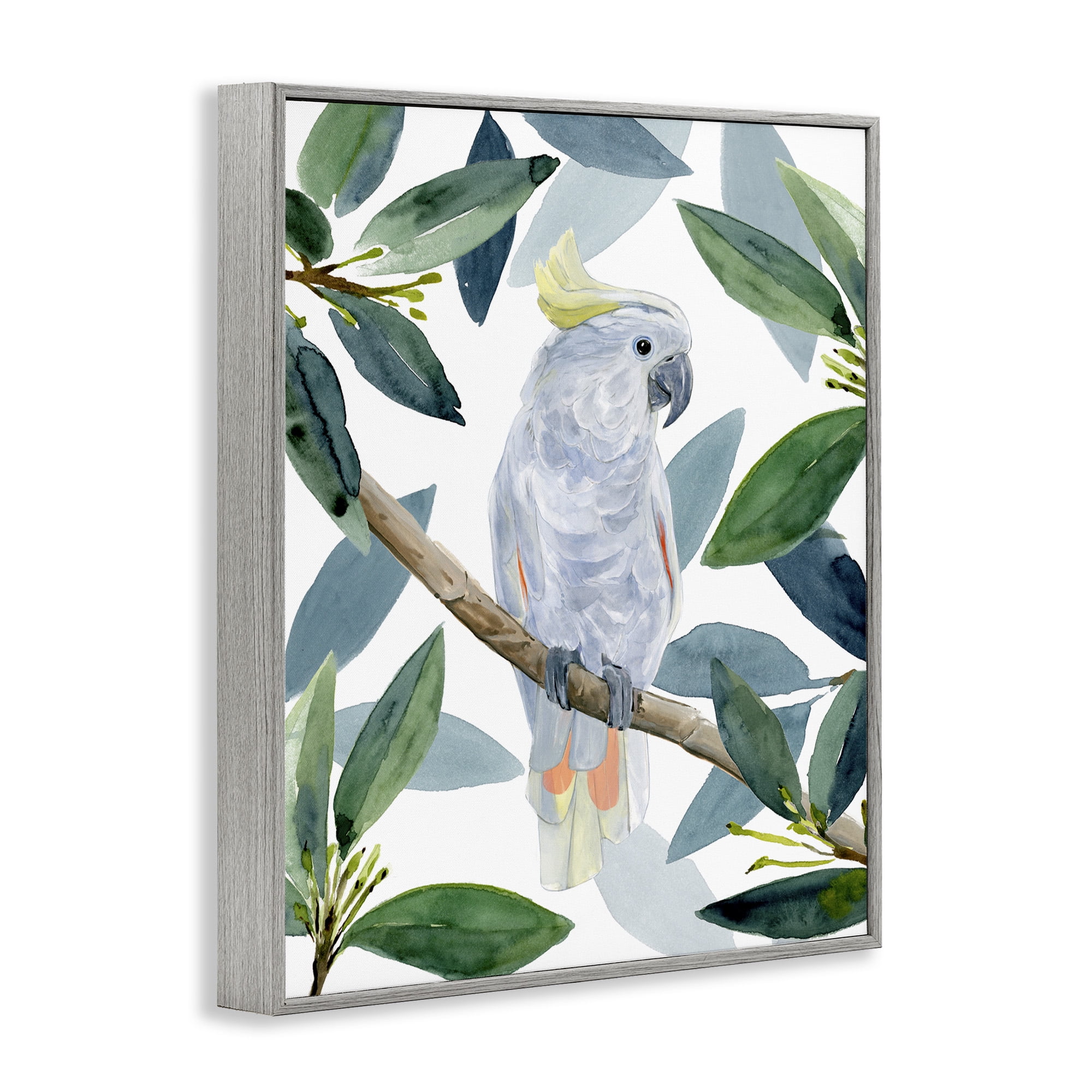 Stupell Industries Tropical Cockatoo & Greenery Animals & Insects Painting Gray Framed Art Print Wall Art, 24 x 30
