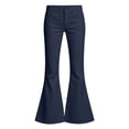 thumbnail image 3 of Ticikt Girls Solid Color Flared Pants, High Waist Double Pockets Stretch Bootcut Trousers Casual Kids Bell Bottom Daily Pants,Navy, 3 of 7