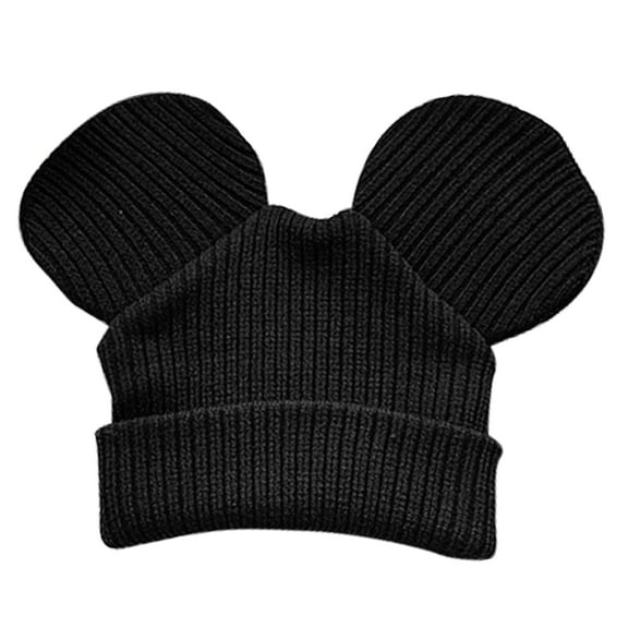 Knitted Hat Lovely Ear Design Soft Comfortable Wool Winter Beanie Hat for Men Women Black M (56-58cm)
