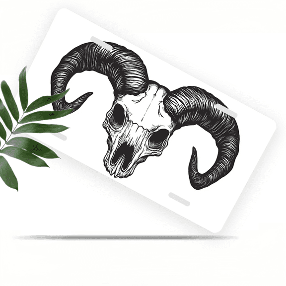 1 Pcs Durable License Plate Covers & Frames, Ram Skull For Decorative Front, Waterproof For Decoration Aluminum License Plate Covers & Frames Cover For Men Women, 12" X 6"